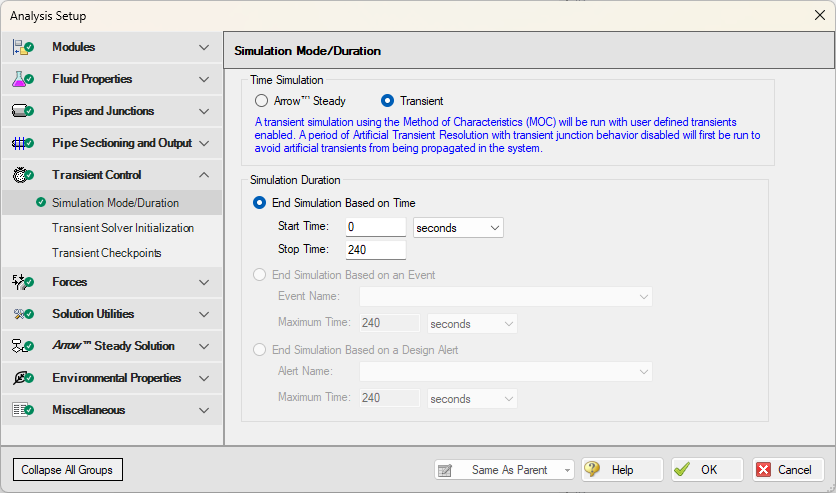 Simulation Duration Panel