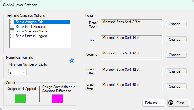 Screenshot of the Global Layer Settings window