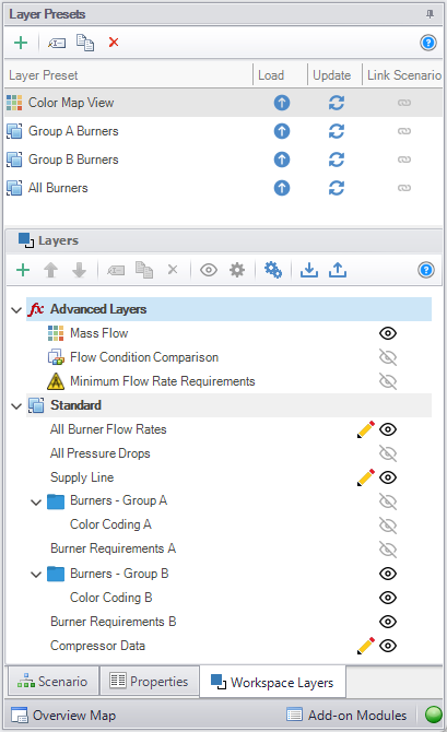 Workspace Layers Manager with separate areas for Layer Presets and Layers