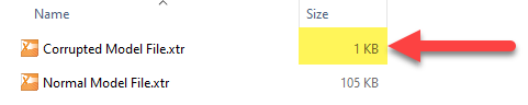 Very low file sizes can be an indication of model file corruption