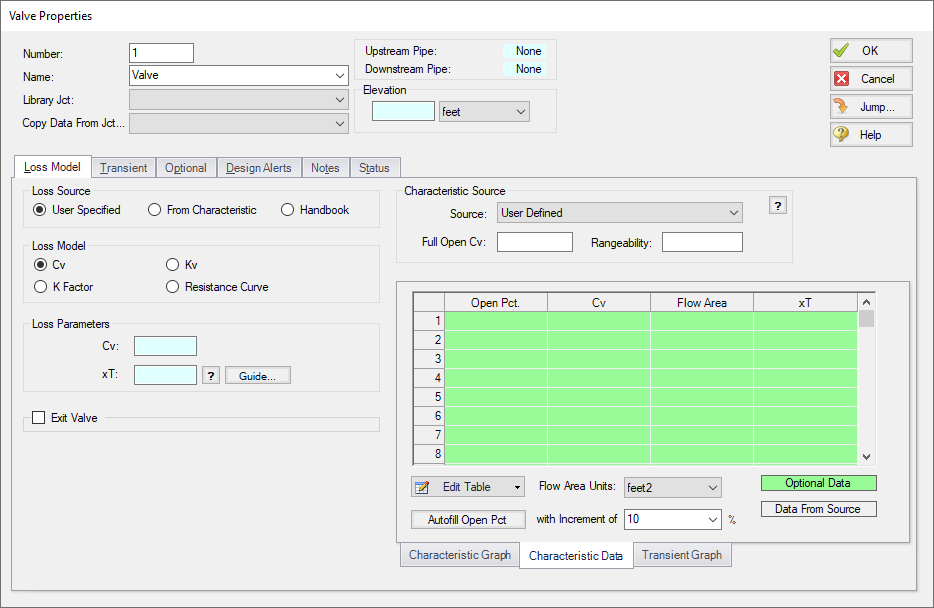 Screenshot of the redesigned valve properties window