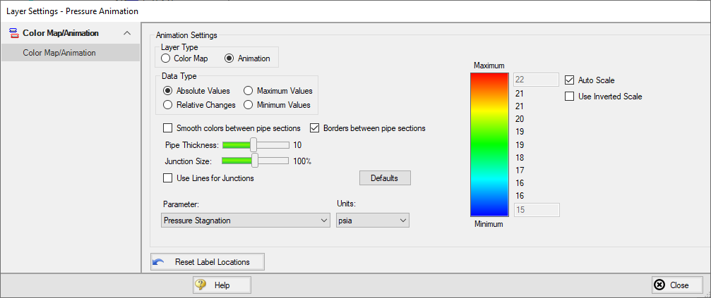 The Layer Settings menu for creating an animated color map