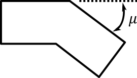 A diagram of a Mitre bend indicating what the value of mu indicates.