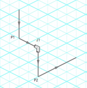 A bend connecting two pipes on the isometric grid with the icon rotated.