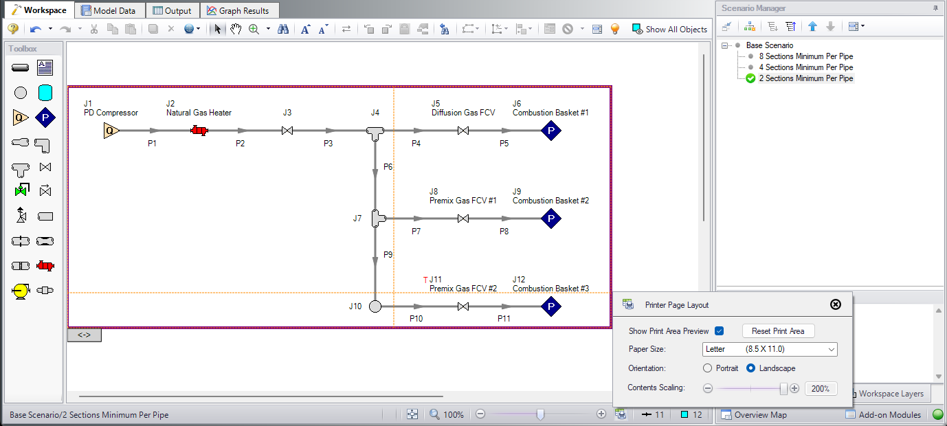 The Printer Page Layout feature allows the user to set the Workspace print area